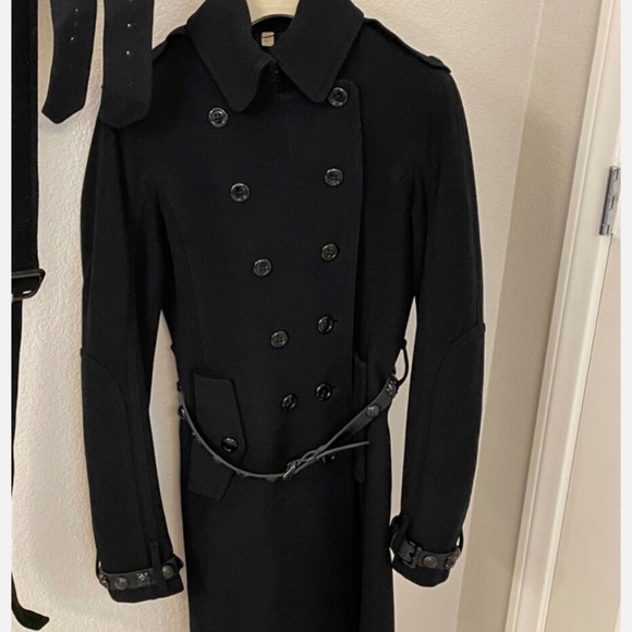 BURBERRY Kensington Black Wool Cashmere Double Breasted Trench Size 4 - Picture 1 of 15